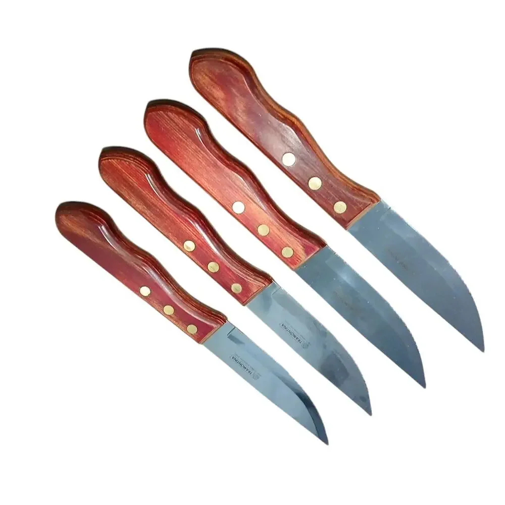 Tramontina Steak Knives‎ High Carbon Stainless Blade Wood Handle Brazil (4)